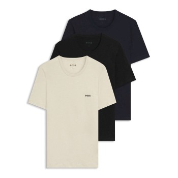 BOSS 3P Classic Crew Neck T Shirt Beige/marine bomuld Medium Herre