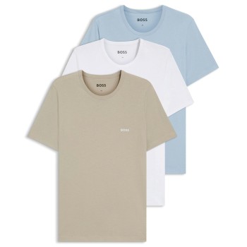 BOSS 3P Classic Crew Neck T Shirt Hvid/Lyseblå bomuld X-Large Herre