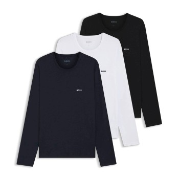 BOSS 3P Long Underwear Shirt Sort/Marine/Hvid bomuld Medium Herre