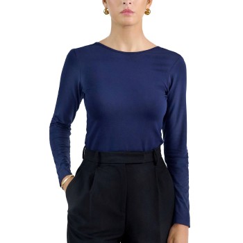 Bread & Boxers Bread and Boxers Long Sleeve Scoop Back Shirt Marineblå viskose Small Dame