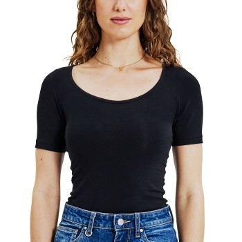 Bread & Boxers Bread and Boxers T-Shirt Scoop Neck Sort økologisk bomuld Large Dame