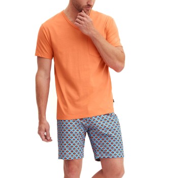 Calida Relax Imprint 4 Short Pyjamas Blå/Orange bomuld Medium Herre