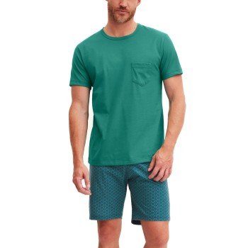 Calida Relax Imprint O Neck Short Pyjama Grøn bomuld Medium Herre