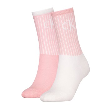 Calvin Klein Strømper 2P Glossy Rib Crew Socks Hvid/Rosa Str 35/38 Dame