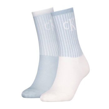 Calvin Klein Strømper 2P Glossy Rib Crew Socks Hvid/Blå Str 39/42 Dame