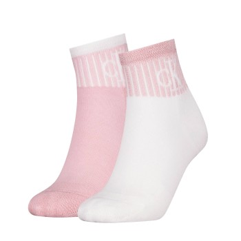 Calvin Klein Strømper 2P Glossy Rib Quarter Socks Hvid/Rosa Str 35/38 Dame