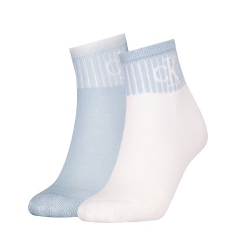 Calvin Klein Strømper 2P Glossy Rib Quarter Socks Hvid/Blå Str 39/42 Dame