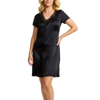 Damella Woven Silk Plain Nightdress Sort silke Small Dame