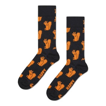 Happy socks Strømper Squirrel Sock Sort mønstret bomuld Str 41/46