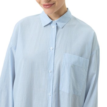 Mey Cotton Stripes Long Sleeve Nightshirt Hvid/Lyseblå bomuld X-Small Dame