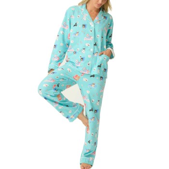 PJ Salvage Long Sleeve Flannel Pyjama Turkis Mønster bomuld Large Dame