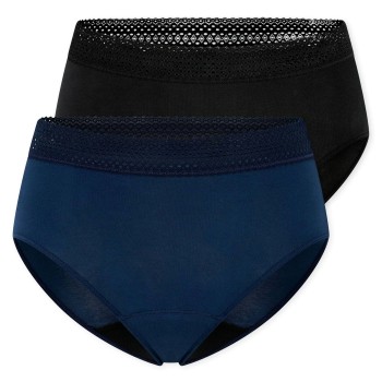 Schiesser Trusser 2P Care Retro Period Pants Sort/Blå bomuld 42 Dame