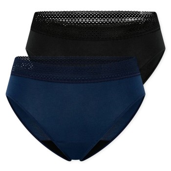 Schiesser Trusser 2P Care Rio Period Pants Sort/Blå bomuld 46 Dame