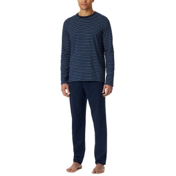 Schiesser Casual Essentials Long Pyjama Round Neck Mørkblå bomuld 3XL Herre