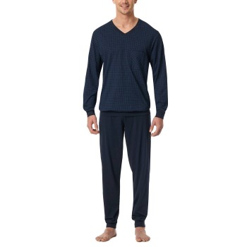 Schiesser Comfort Essentials V-Neck Long Pyjamas Mørkblå bomuld 3XL Herre