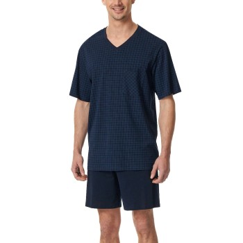 Schiesser Comfort Essentials V-Neck Short Pyjamas Mørkblå bomuld X-Large Herre