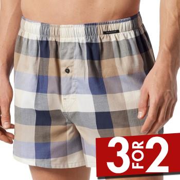 Schiesser 2P Fun Prints Boxer Shorts Beige/Blå bomuld Large Herre