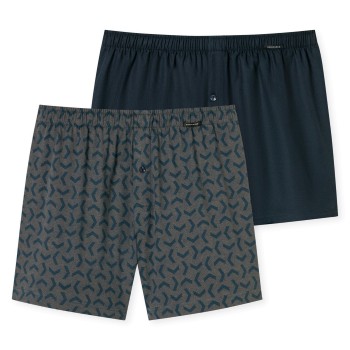 Schiesser 2P Leg Flattering Boxer Shorts Blå/Grå bomuld 3XL Herre