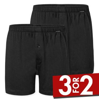 Schiesser 2P Long Boxershorts Sort bomuld Small Herre