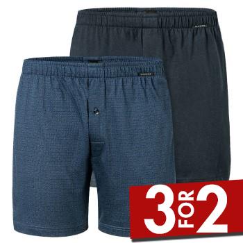 Schiesser 2P Long Boxershorts Blå/Blå bomuld X-Large Herre