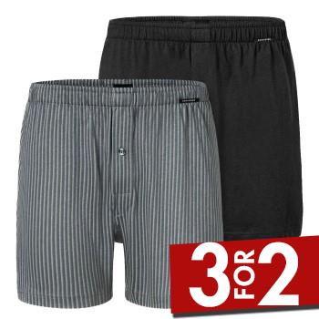 Schiesser 2P Long Boxershorts Sort/Grå bomuld Small Herre