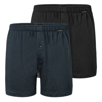 Schiesser 2P Long Boxershorts Sort/Blå bomuld 4XL Herre