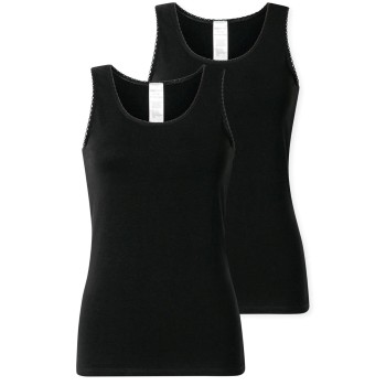 Schiesser 2P Modern Lace Top Sort bomuld 38 Dame