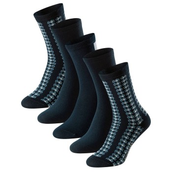 Schiesser Strømper 5P Women Blue Bird Socks Sort/Marine/Hvid Str 35/38 Dame