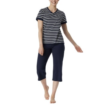 Se Schiesser Women Three Quarter Pyjamas Blå/Hvid bomuld 38 Dame hos Timarco