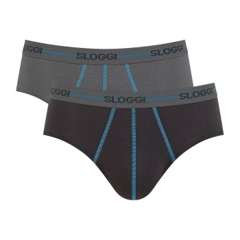 Sloggi 2P For Men Start Midi Grå/Turkise bomuld Small Herre