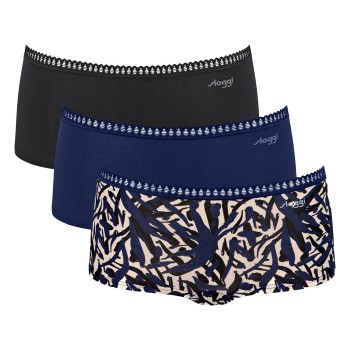 Sloggi Trusser 3P GO Crush Hipster Shorts Sort/Blå bomuld Medium Dame