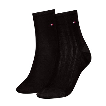 Tommy Hilfiger Strømper 2P Women Shine Short Socks Sort Str 39/42 Dame