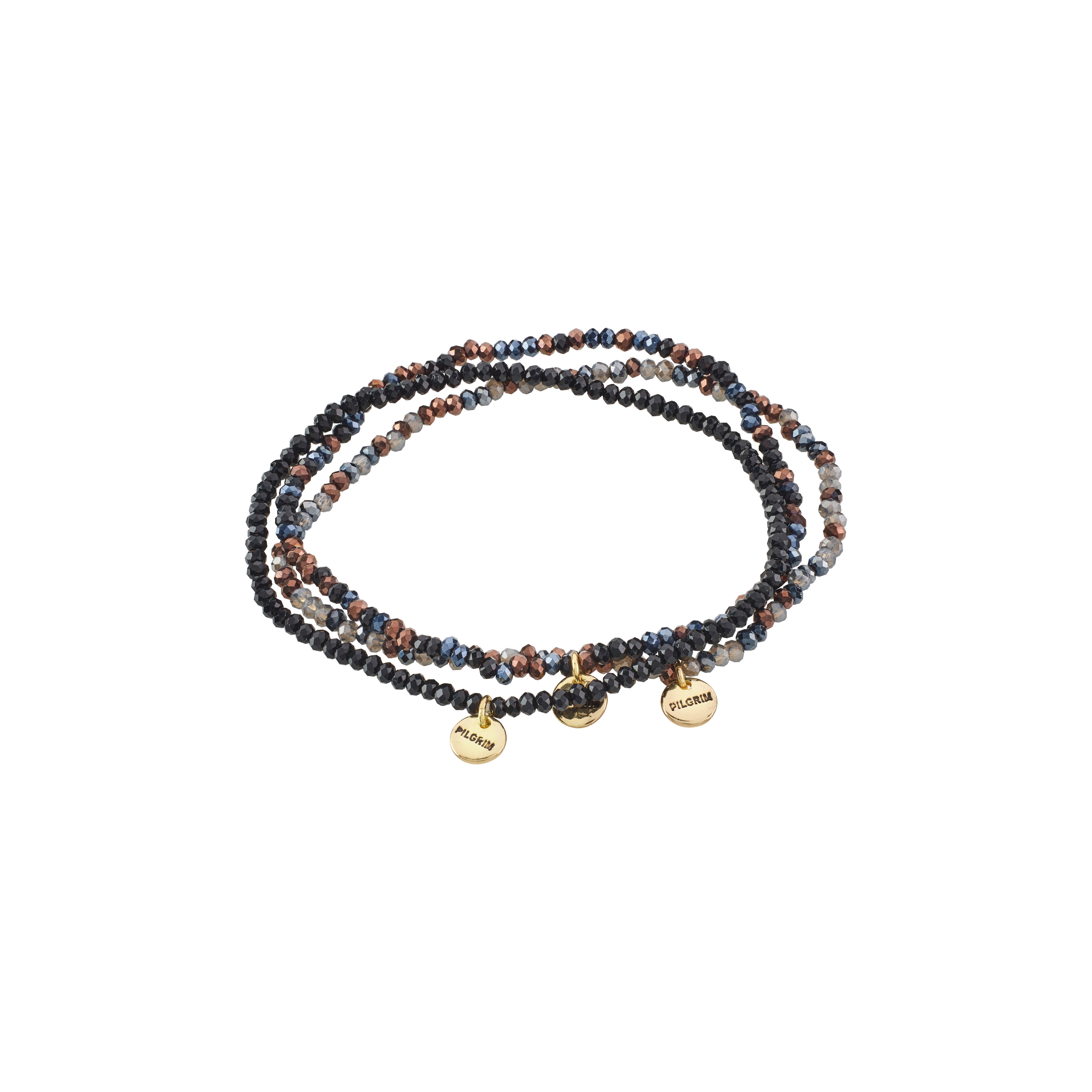Pilgrim INDIGO 3-i-1 sæt armbånd, gråsort/guldbelagt