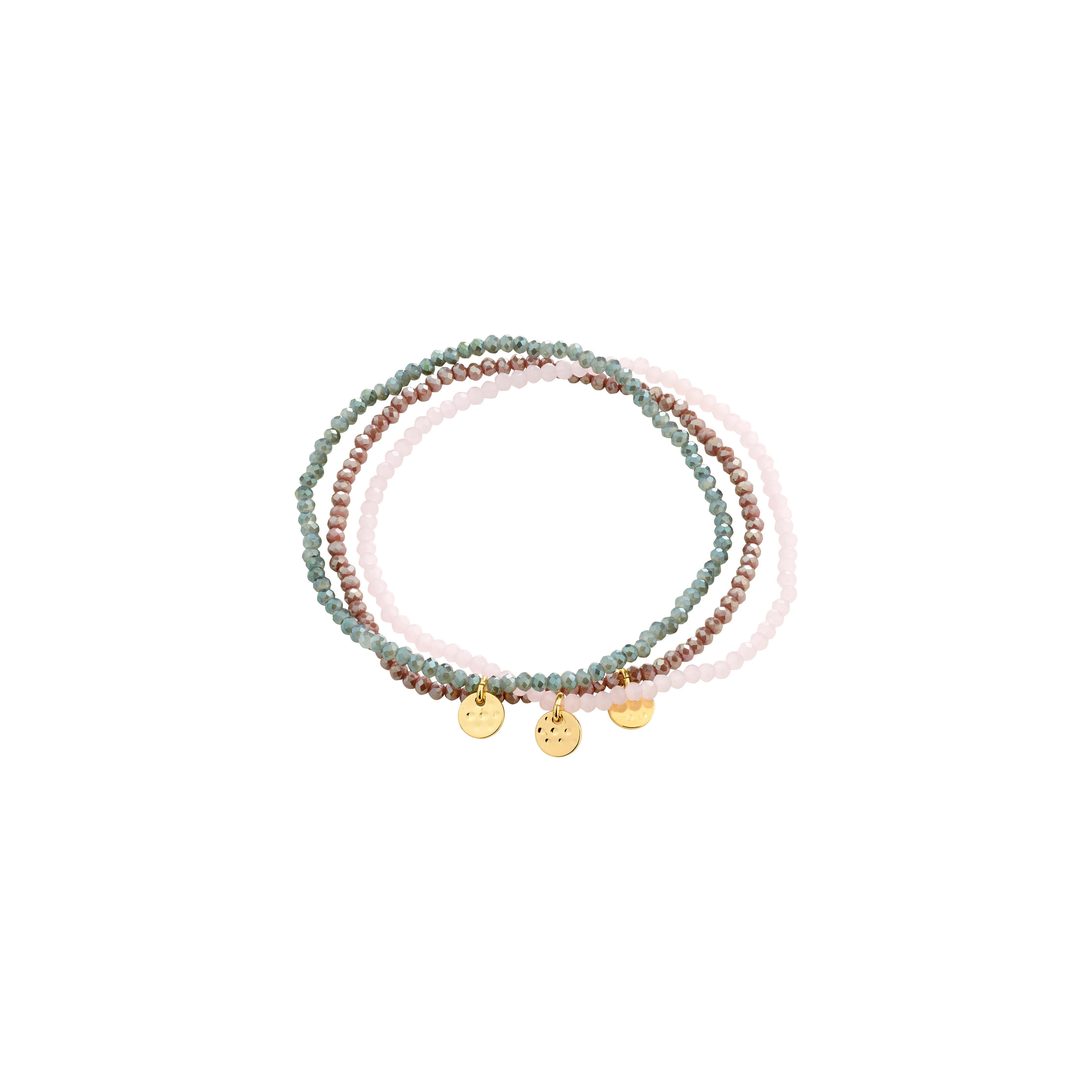 Pilgrim INDIGO armbånd rose-mix, 3-i-1 set, guldbelagt