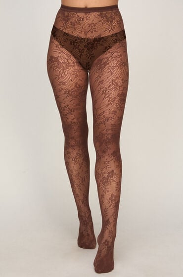 Hunkemöller Strømpebukser Allover Lace Fishnet Brun