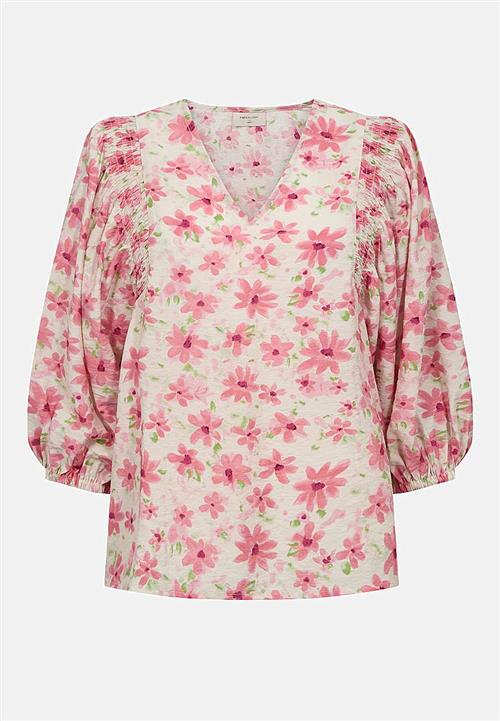 Freequent Blomstret, vævet bluse med smockdetalje