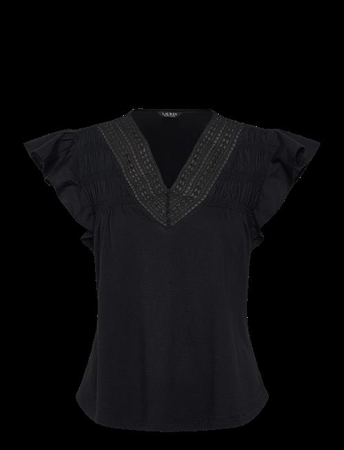 Lauren Ralph Lauren | Lace-Trim Jersey Flutter-Sleeve Tee | S