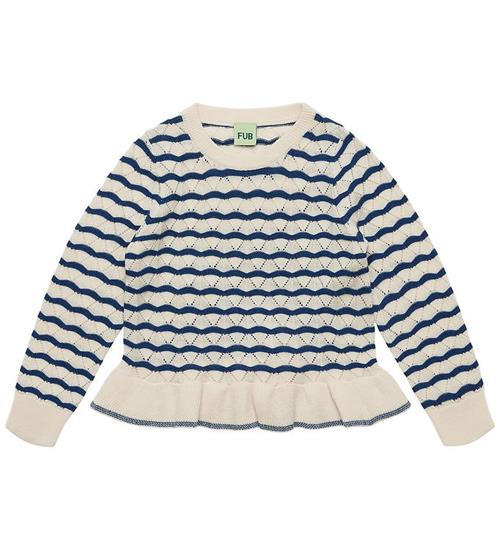 FUB Bluse - Strik - Hulmønster - Uld - Ecru/Deep Indigo