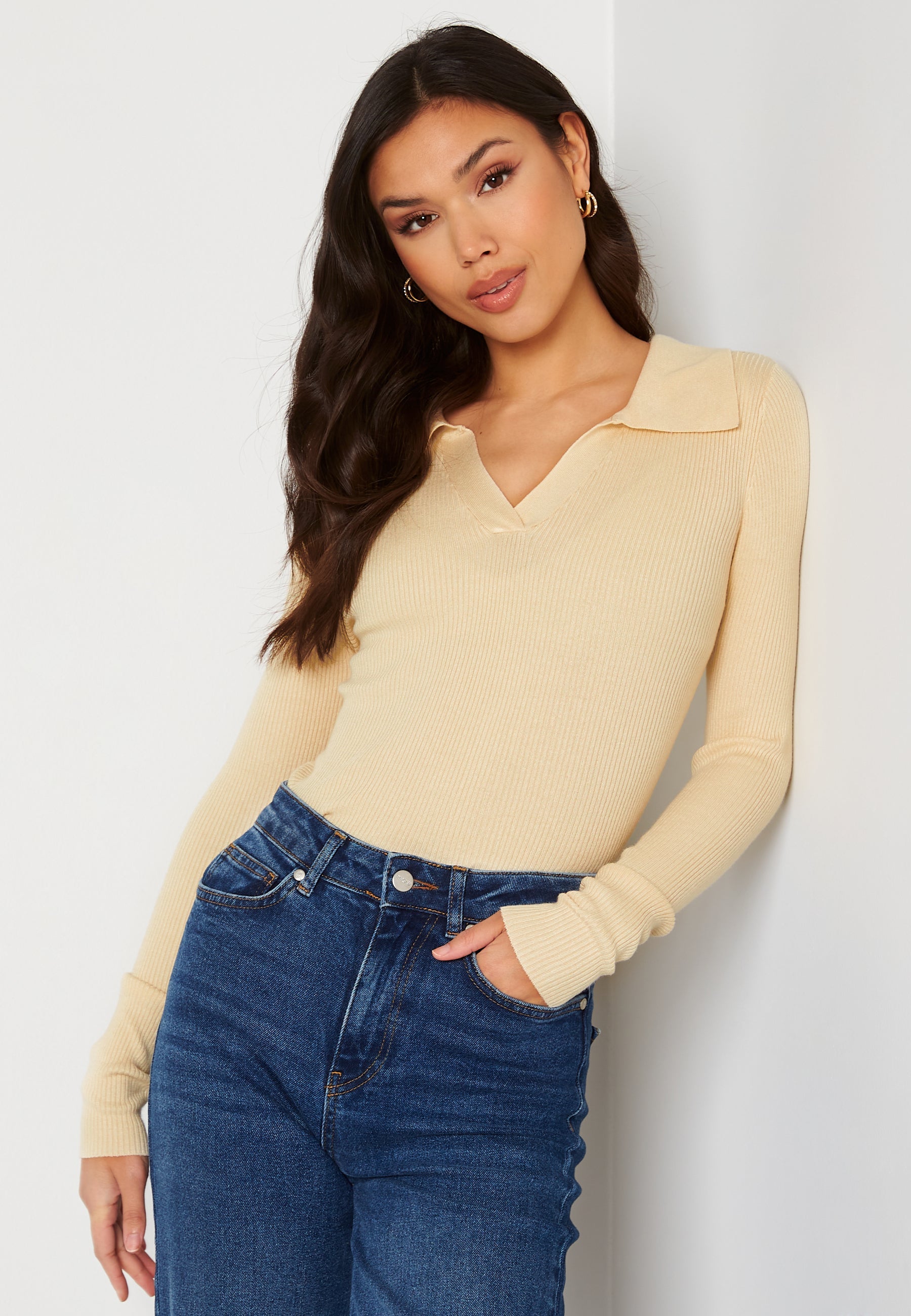 Pieces Hartley LS V-Neck Polo Knit