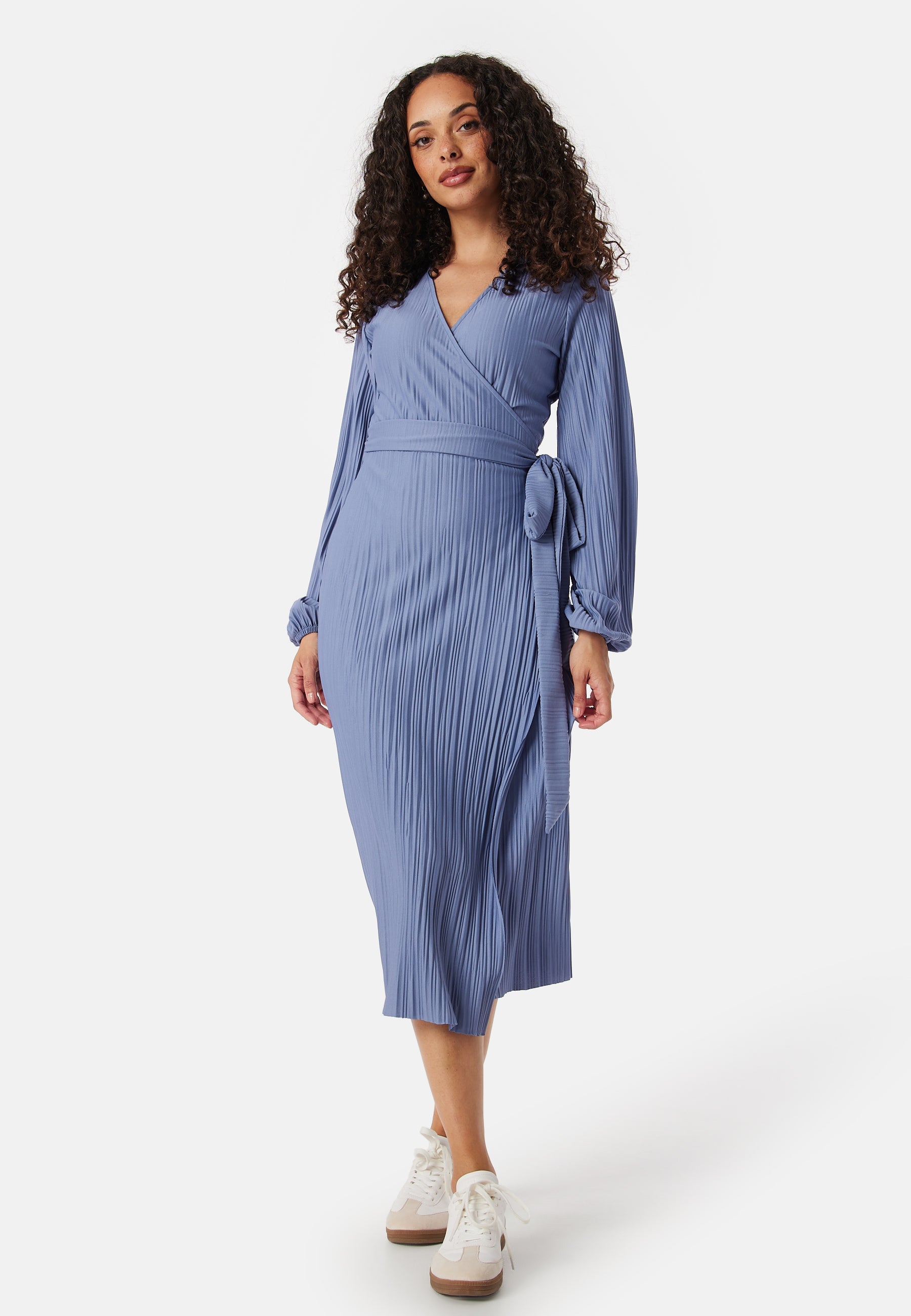 BUBBLEROOM Pleated Wrap Midi Dress
