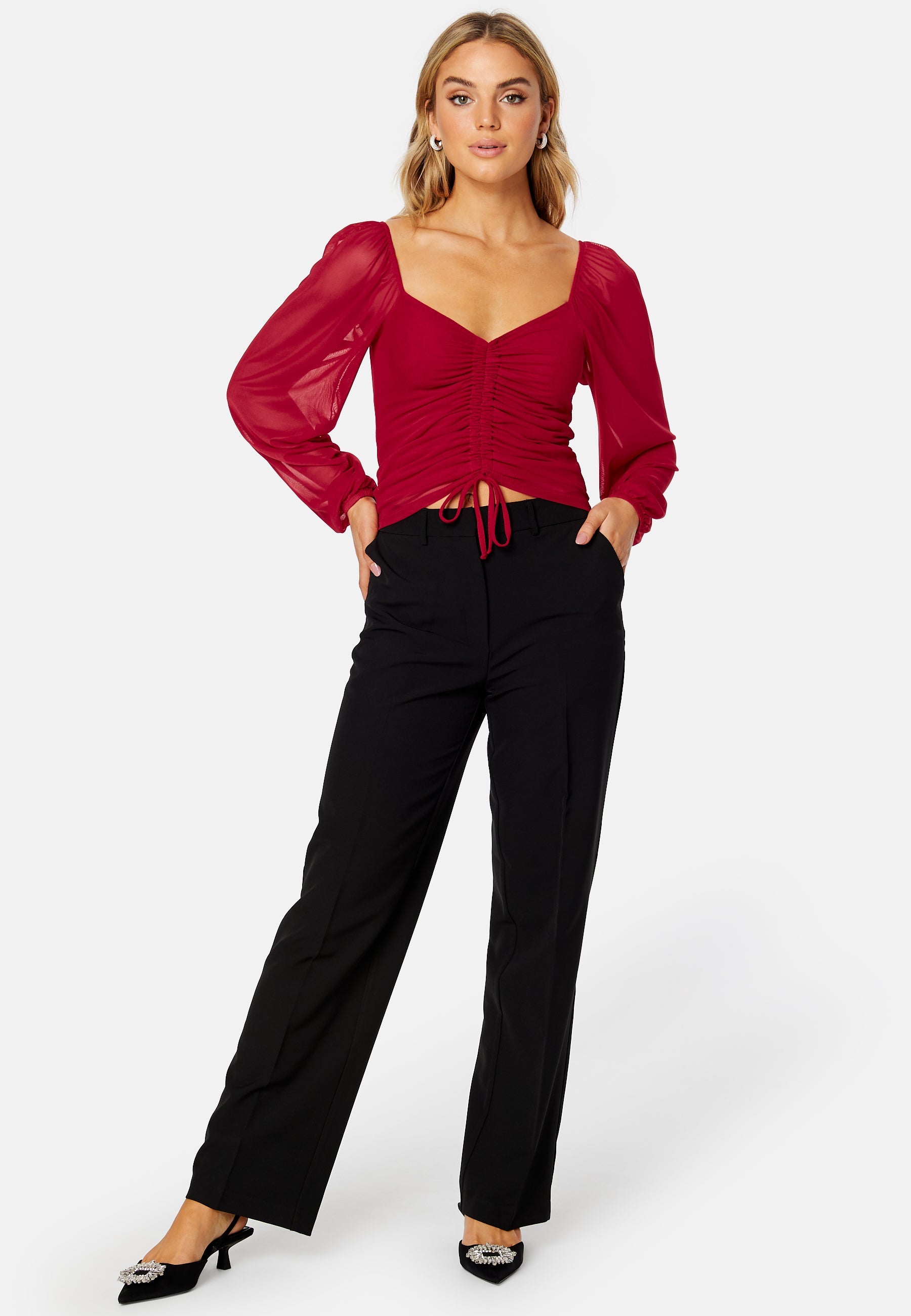 BUBBLEROOM Stella ruched mesh top