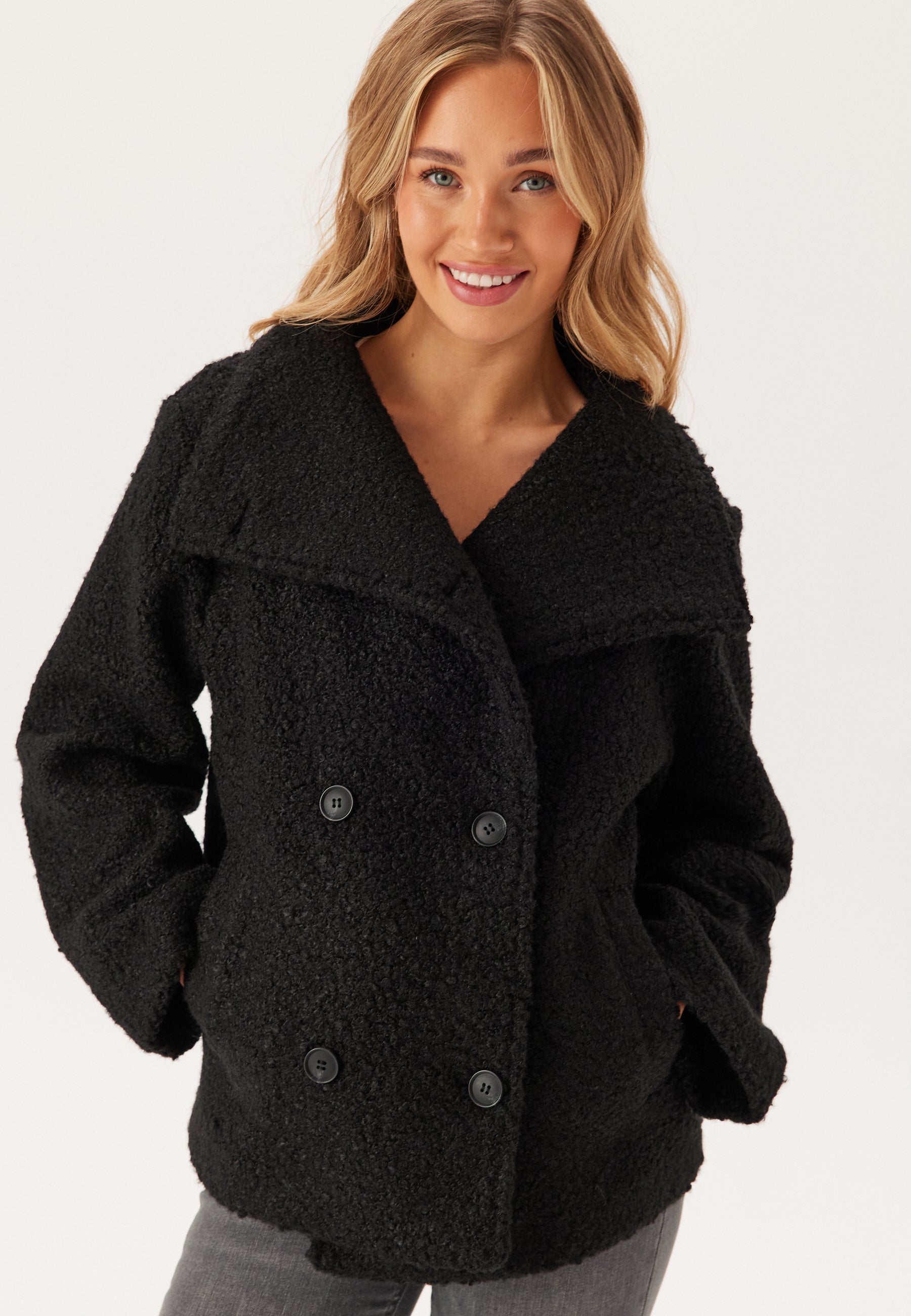BUBBLEROOM High Neck Short Bouclé Coat