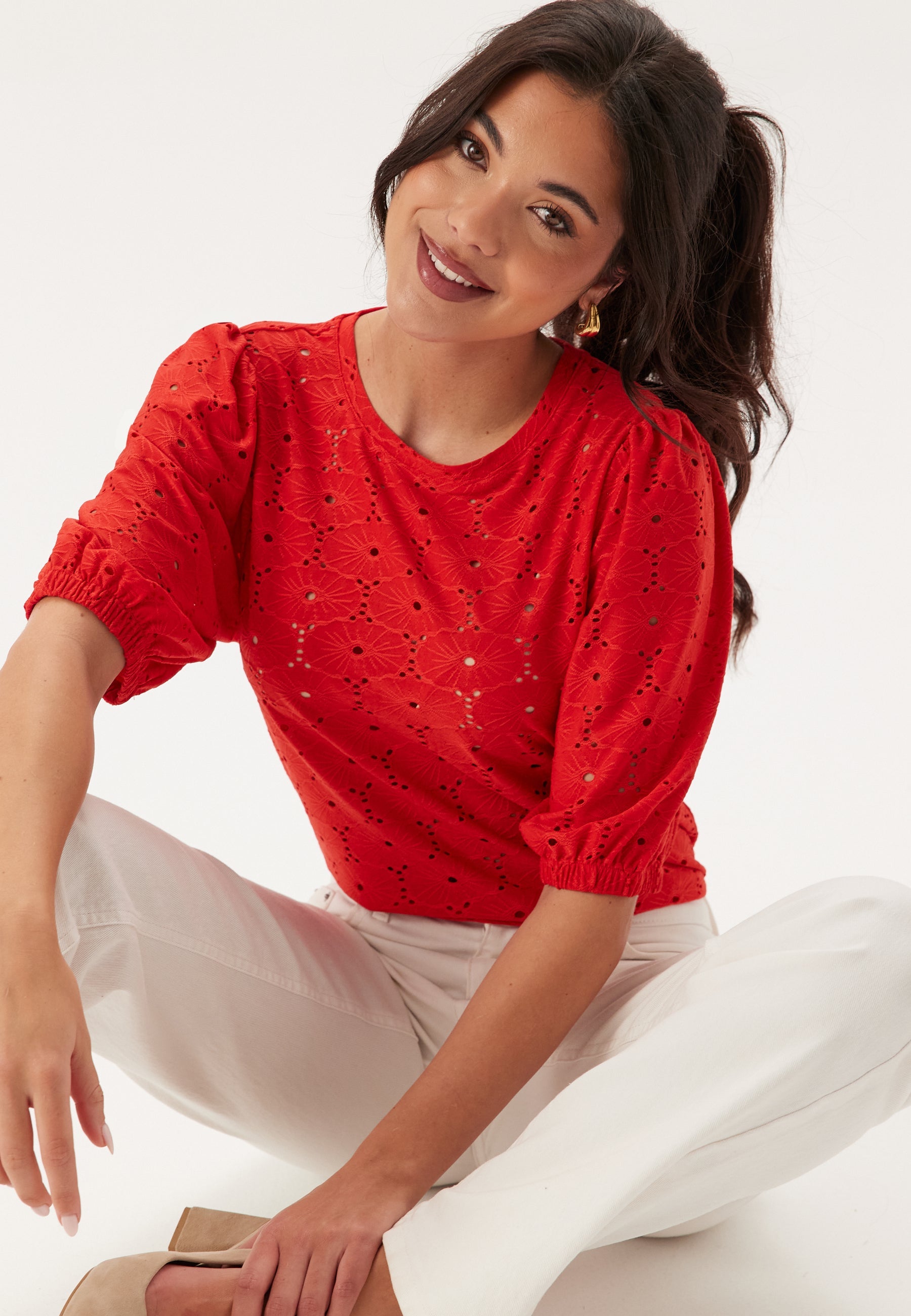 Happy Holly Broderie Anglaise Top
