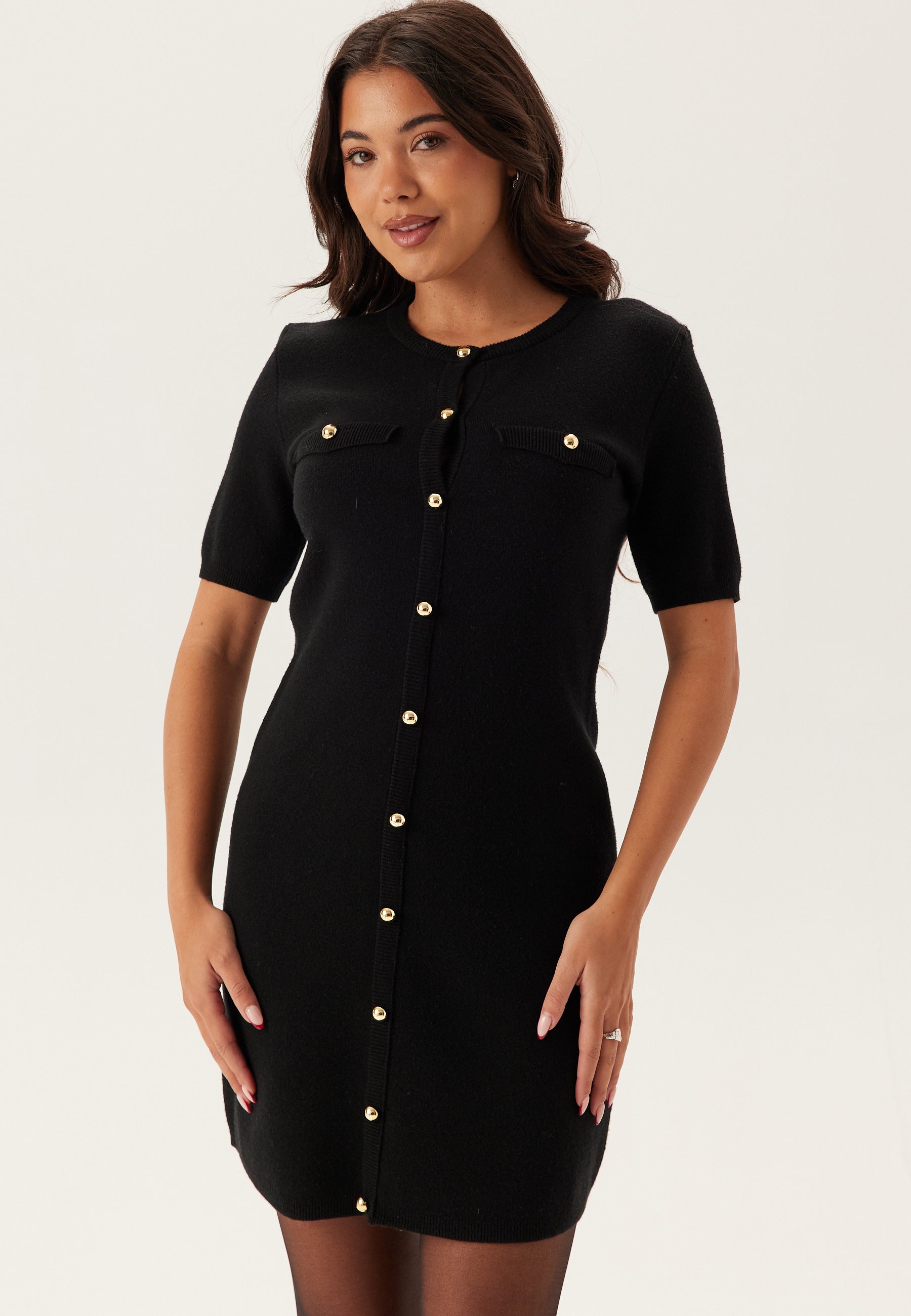 BUBBLEROOM Knitted Gold Button Dress