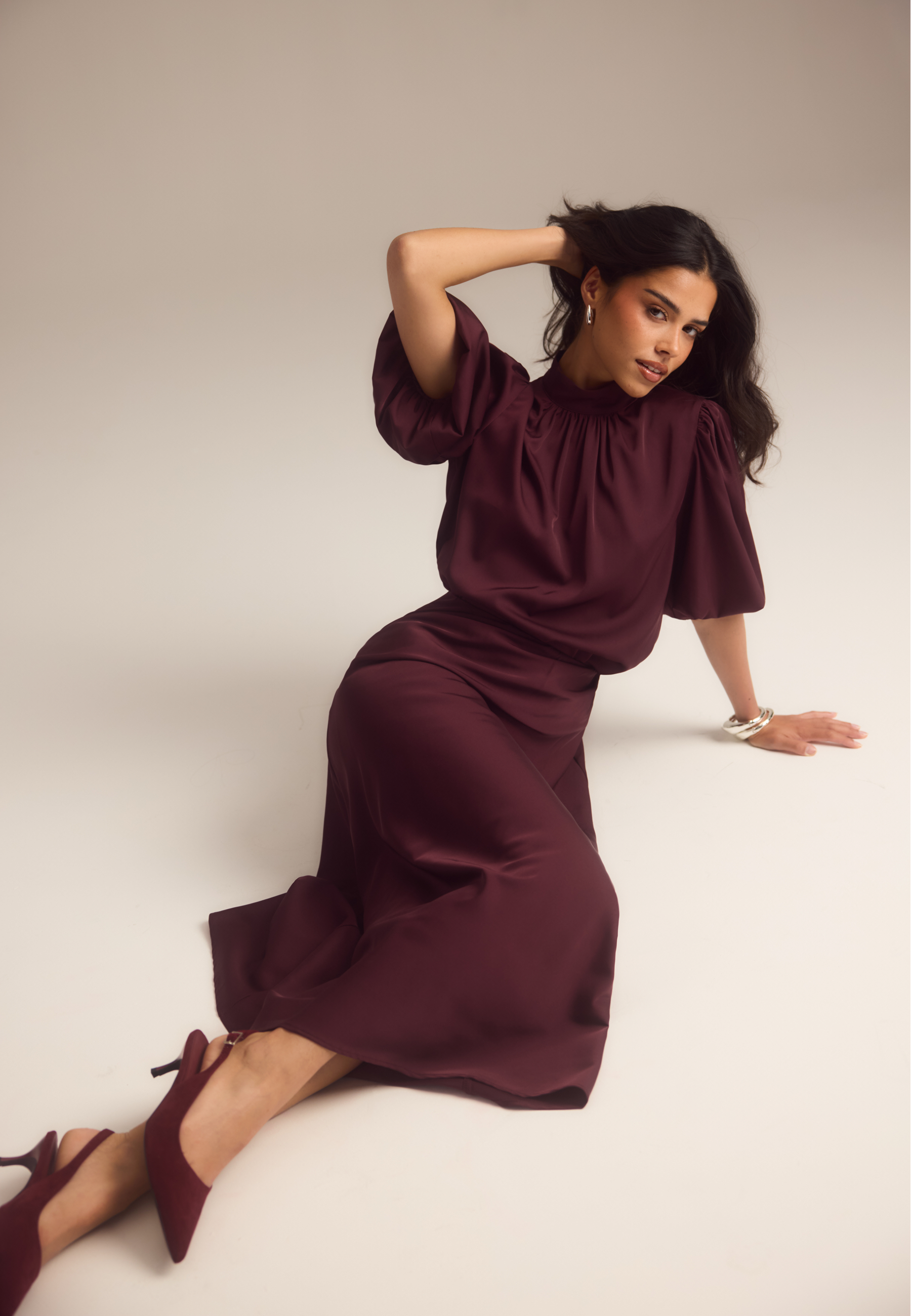 BUBBLEROOM Chimney Collar Puff Sleeve Blouse