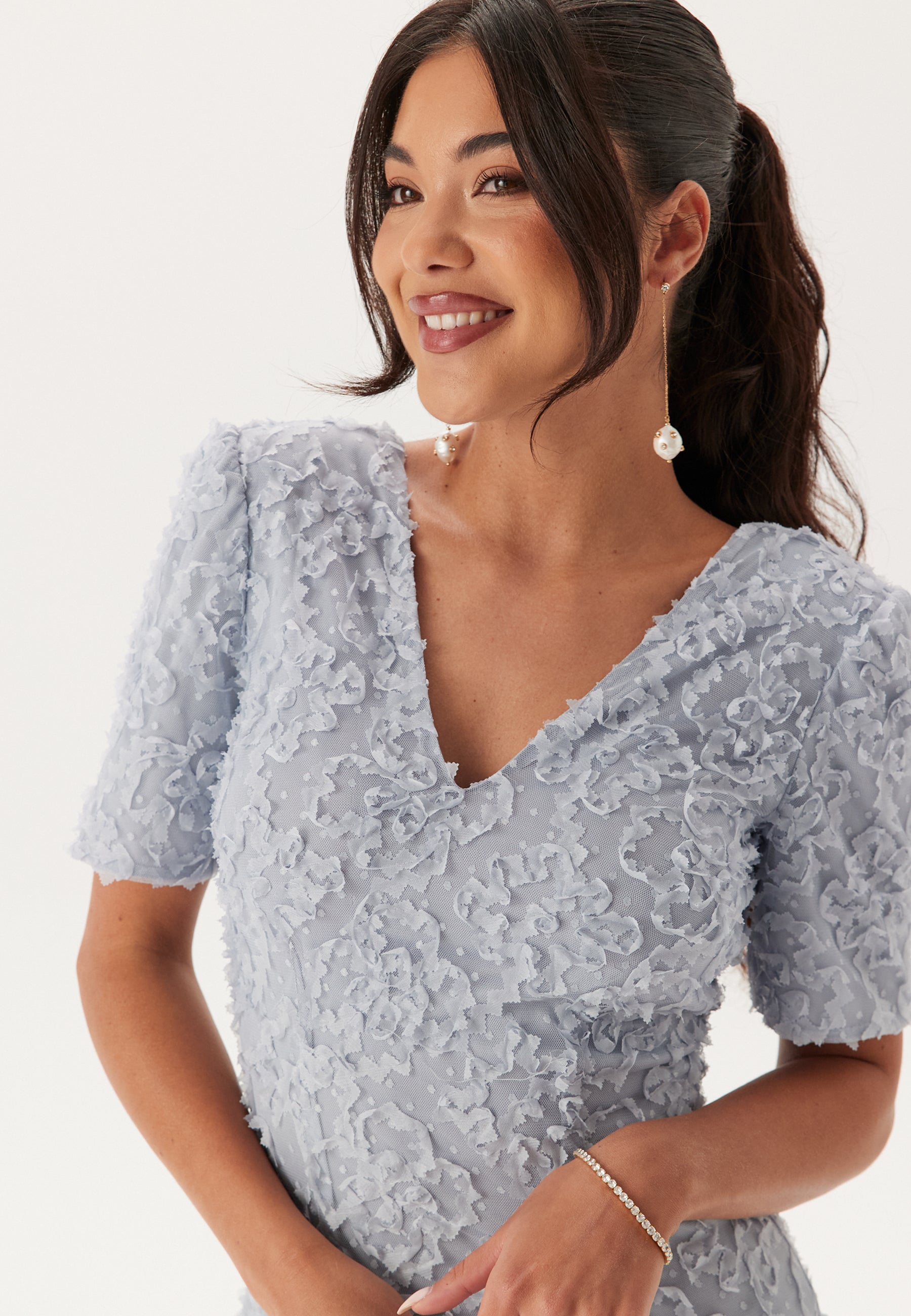 Bubbleroom Occasion Short Sleeve 3D Floral Gown