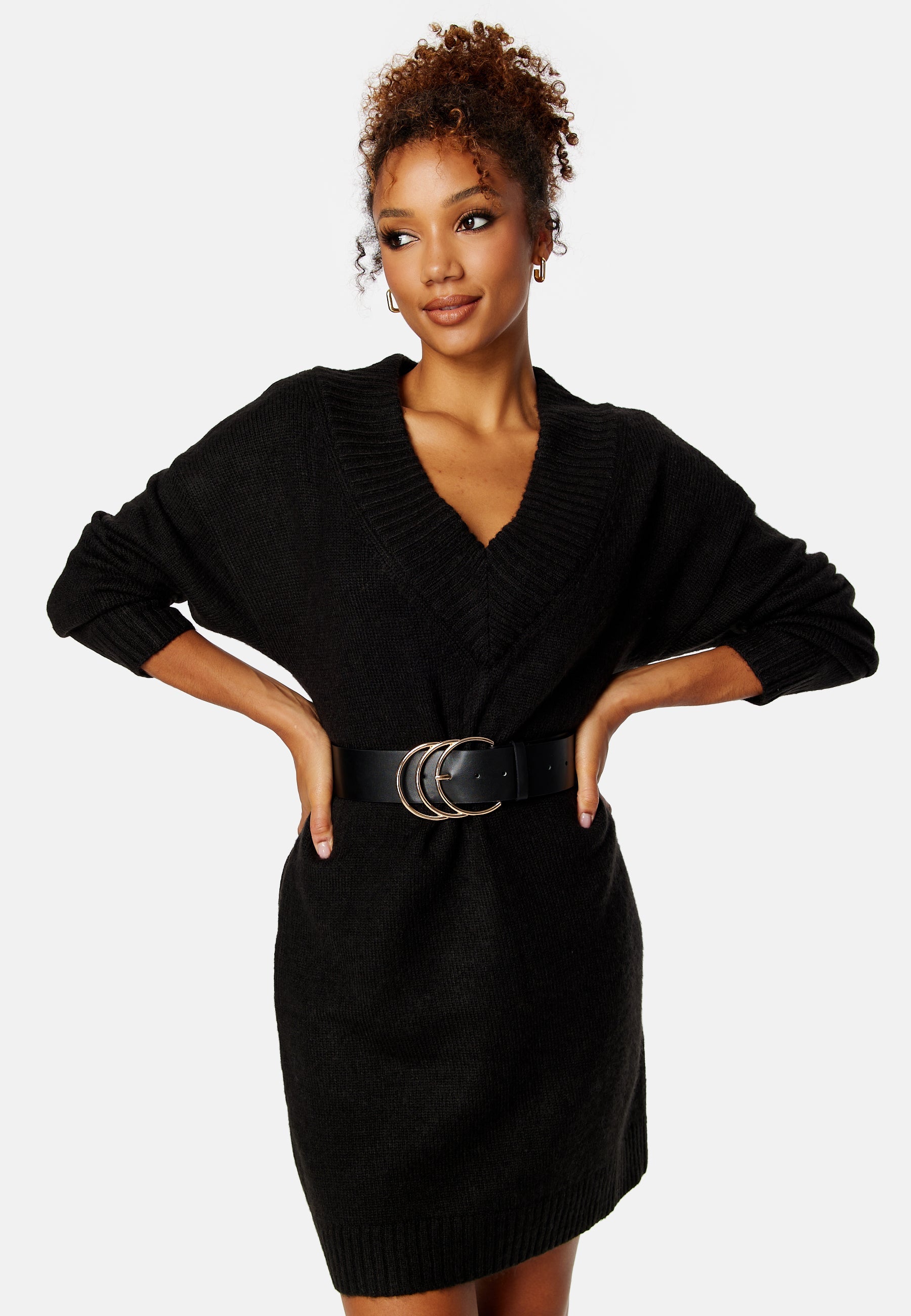 BUBBLEROOM Knitted V-neck Sweater Dress