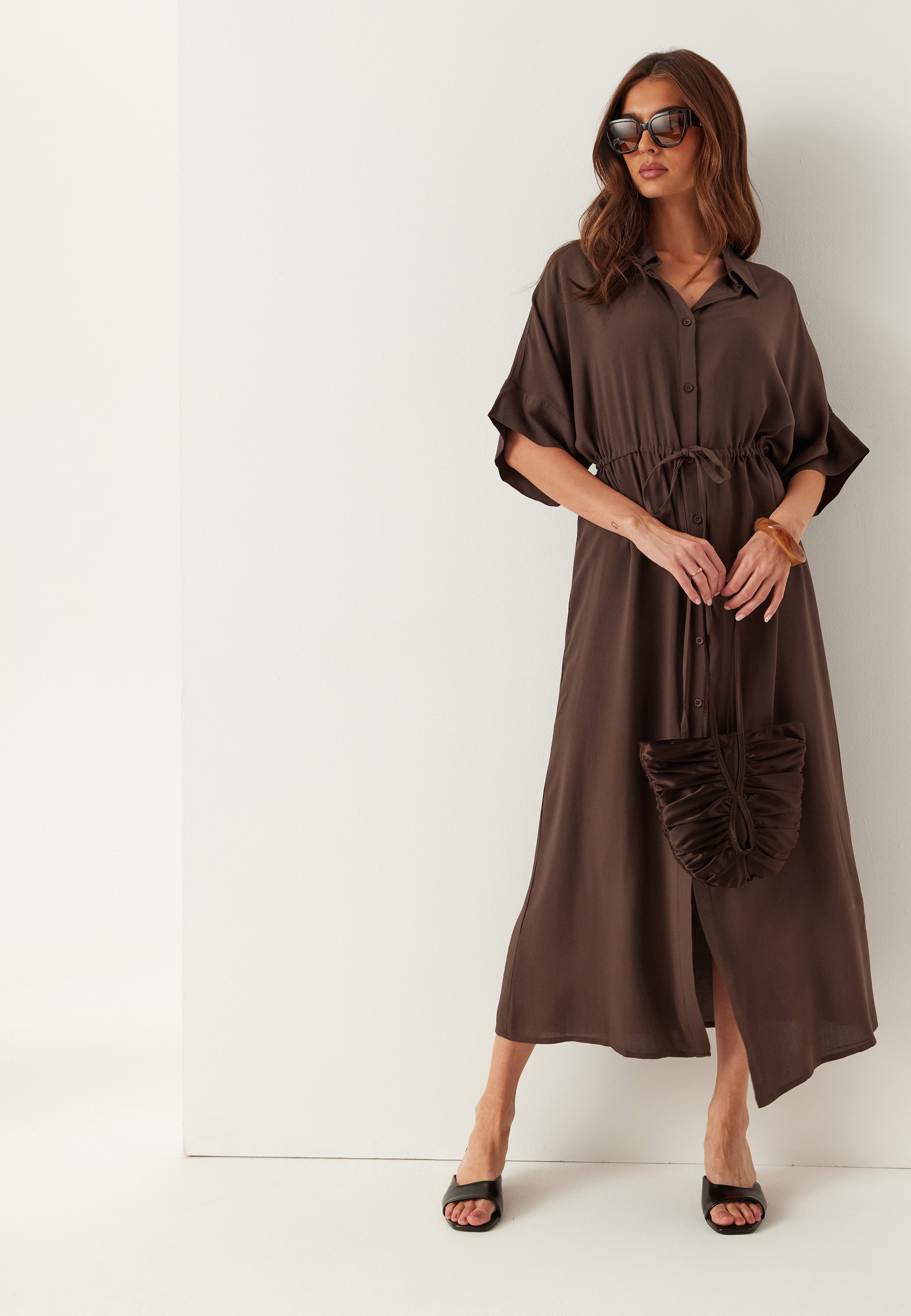 BUBBLEROOM Drawstring Viscose Shirt Dress