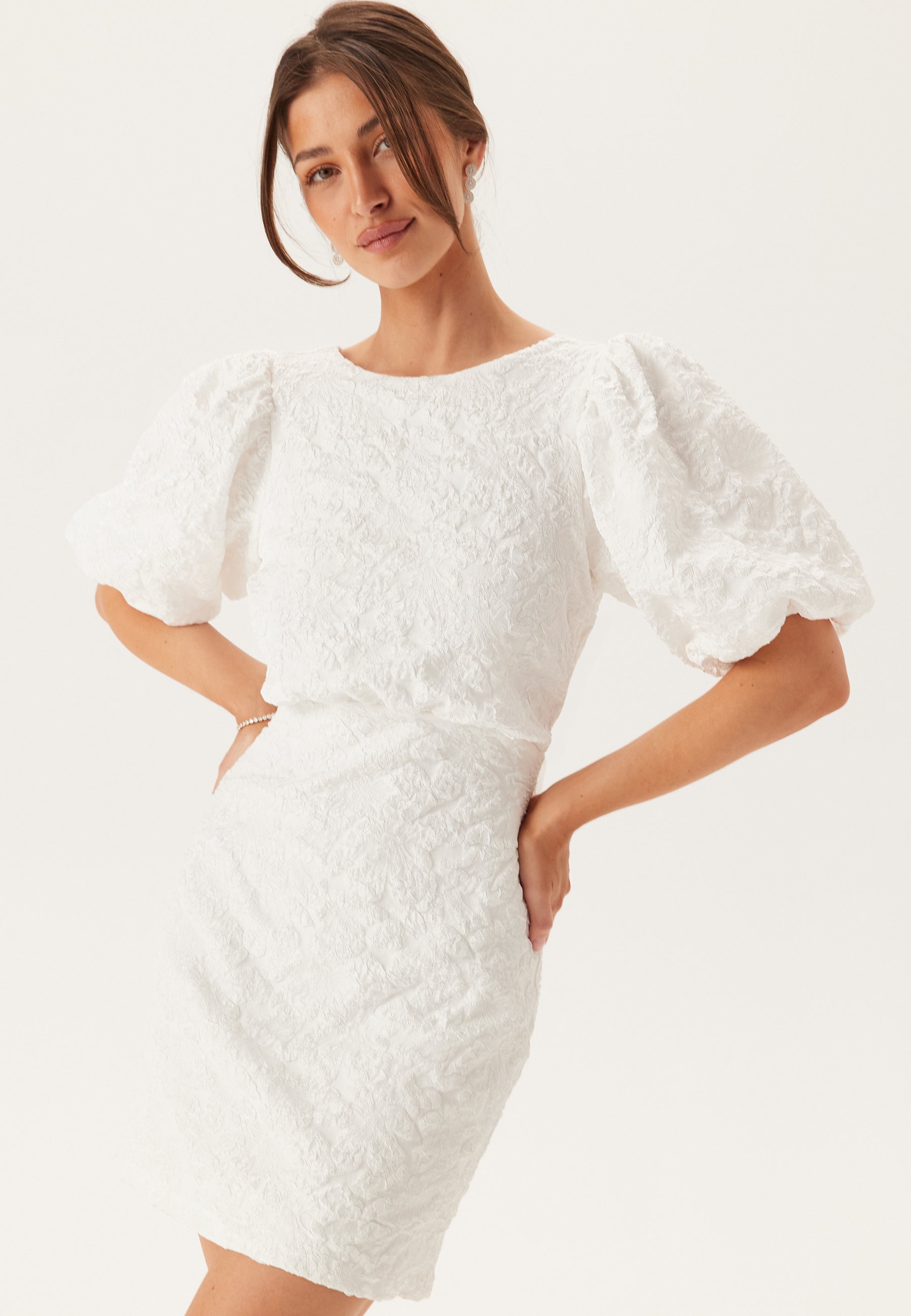 Bubbleroom Occasion Jacquard Bow Short Dress