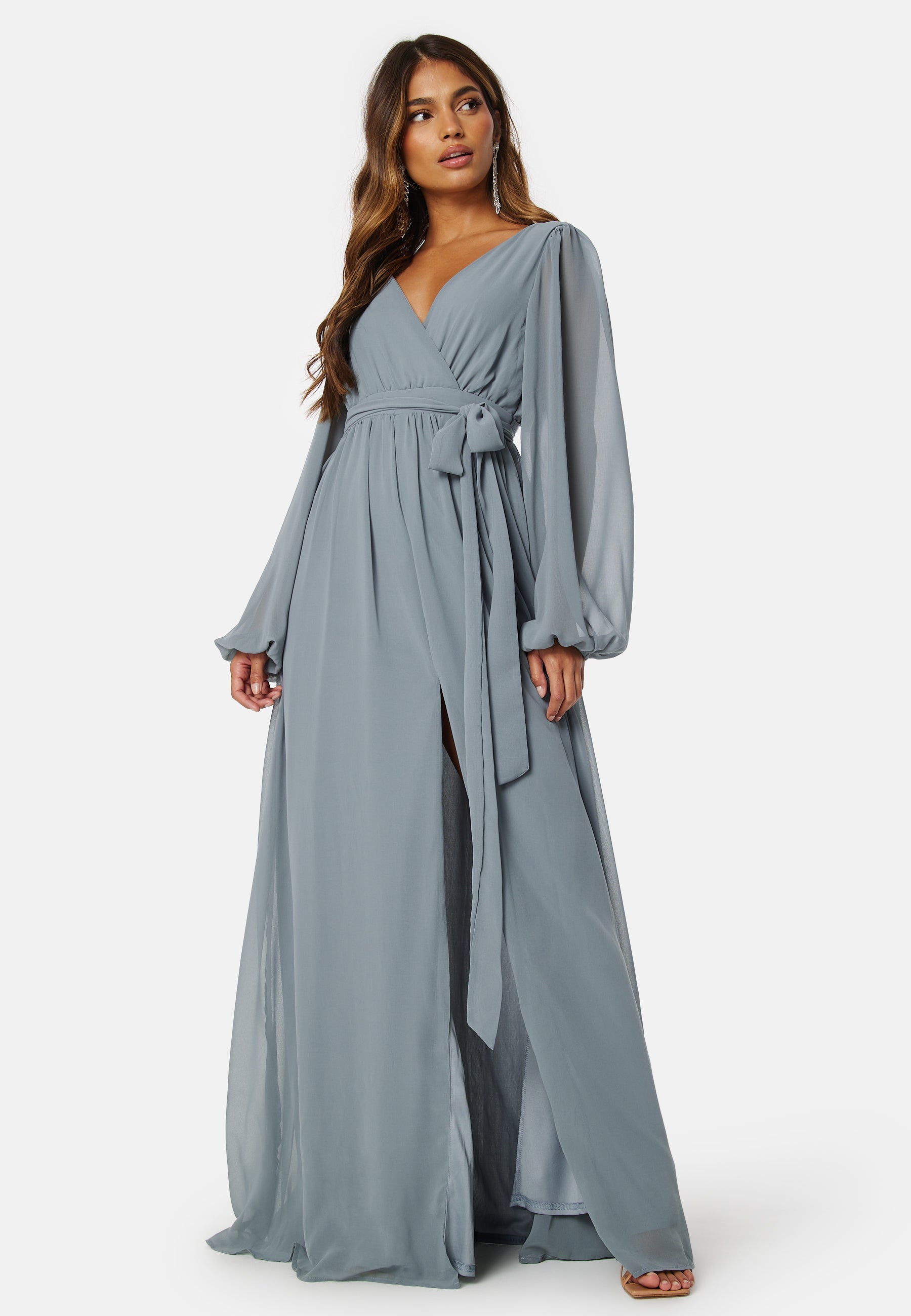 Goddiva Long Sleeve Chiffon Dress